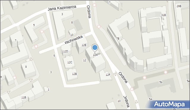 Warszawa, Ordona Juliana Konstantego, 12A, mapa Warszawy