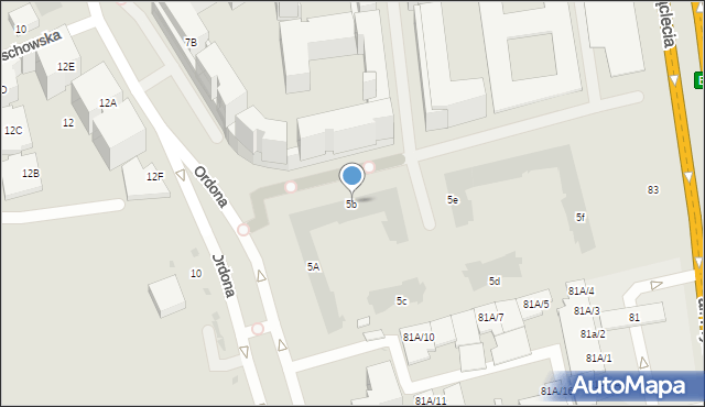 Warszawa, Ordona Juliana Konstantego, 5b, mapa Warszawy