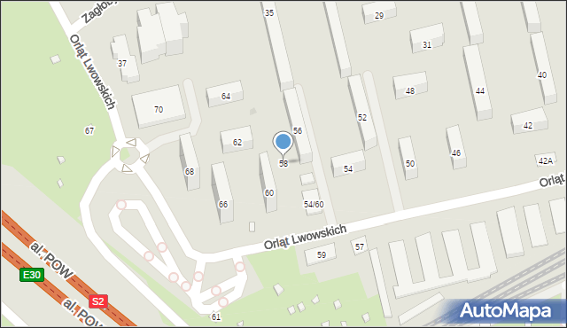 Warszawa, Orląt Lwowskich, 58, mapa Warszawy