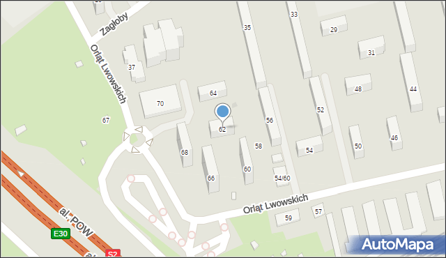 Warszawa, Orląt Lwowskich, 62, mapa Warszawy