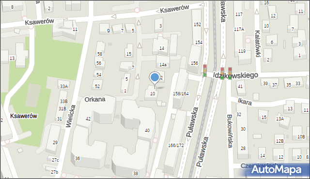 Warszawa, Orkana Władysława, 10B, mapa Warszawy