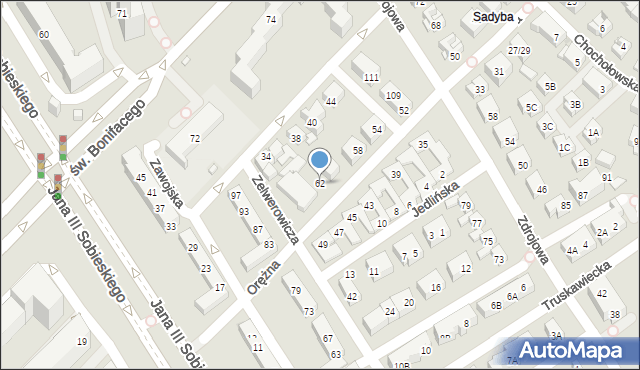 Warszawa, Orężna, 62, mapa Warszawy