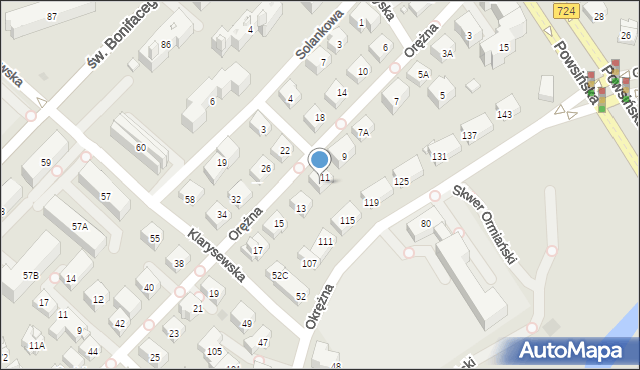 Warszawa, Orężna, 11A, mapa Warszawy