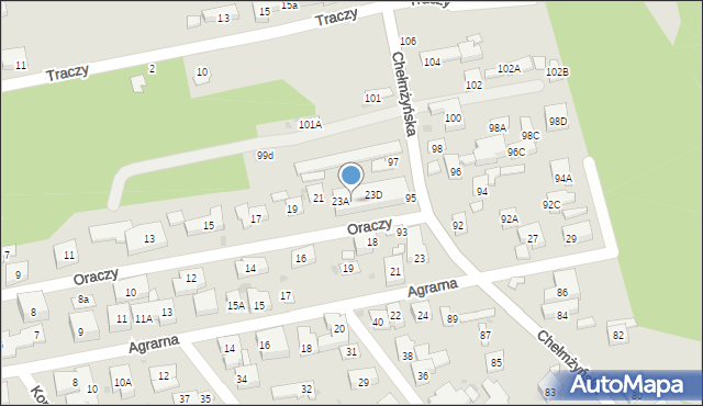 Warszawa, Oraczy, 23B, mapa Warszawy