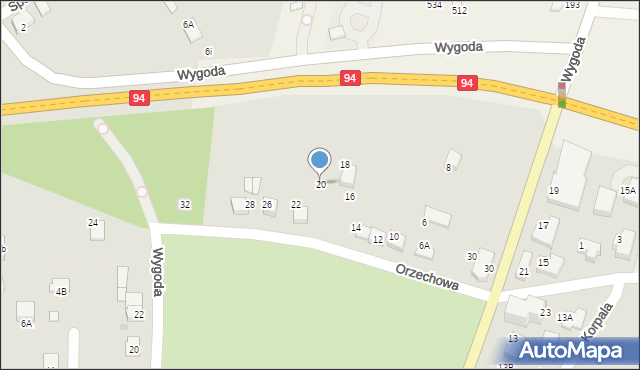 Wieliczka, Orzechowa, 20, mapa Wieliczka