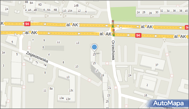 Wrocław, Orzechowa, 13, mapa Wrocławia