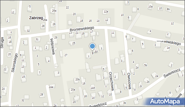 Zabrzeg, Orzechowa, 9, mapa Zabrzeg