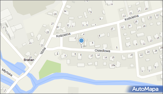 Bratian, Osiedlowa, 1, mapa Bratian