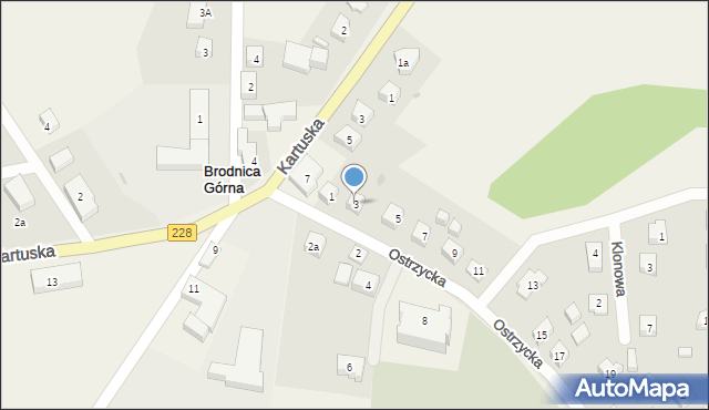 Brodnica Górna, Ostrzycka, 3, mapa Brodnica Górna