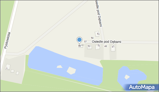 Brynek, Osiedle pod Dębami, 55, mapa Brynek