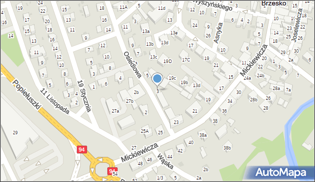 Brzesko, Osiedlowa, 3, mapa Brzesko