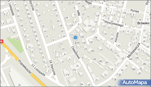 Brzesko, Osiedlowa, 9, mapa Brzesko
