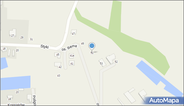 Brzezie k. Sulechowa, Osiedle Bema Józefa, gen., 51, mapa Brzezie k. Sulechowa