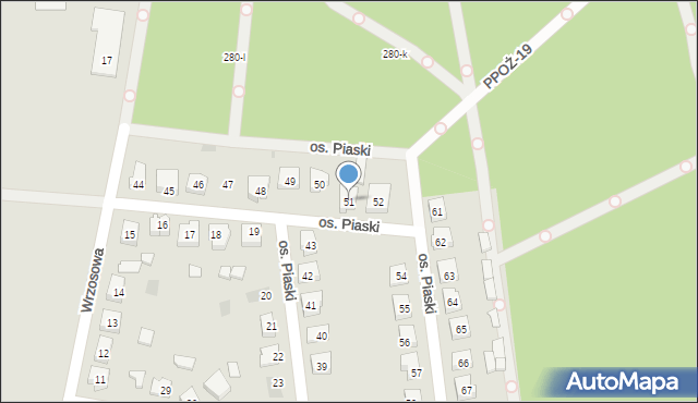 Budzyń, Osiedle Piaski, 51, mapa Budzyń