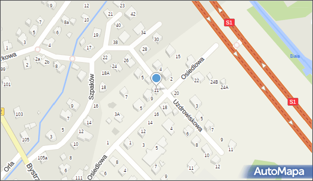 Bystra, Osiedlowa, 11, mapa Bystra