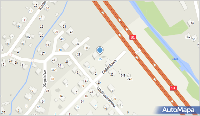 Bystra, Osiedlowa, 15, mapa Bystra