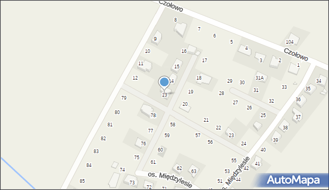 Czołowo, Osiedle Międzylesie, 13, mapa Czołowo