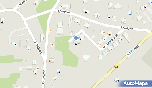 Drzewica, Osiedle Słoneczne, 12, mapa Drzewica