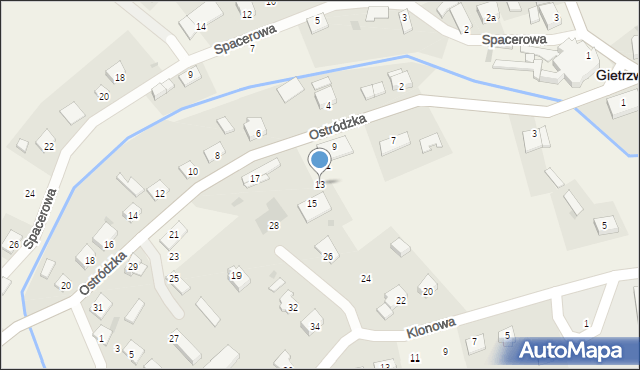 Gietrzwałd, Ostródzka, 13, mapa Gietrzwałd