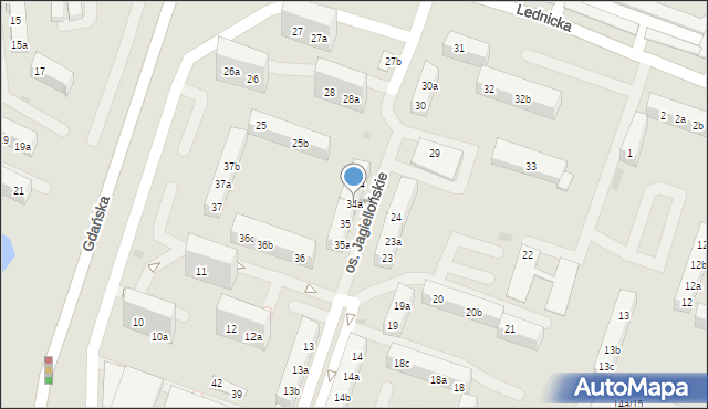 Gniezno, Osiedle Jagiellońskie, 34a, mapa Gniezna