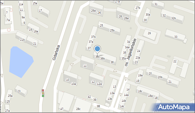 Gniezno, Osiedle Jagiellońskie, 36c, mapa Gniezna