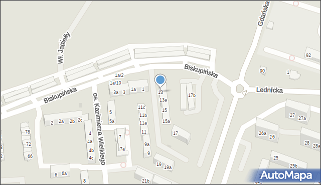Gniezno, Osiedle Kazimierza Wielkiego, 13, mapa Gniezna