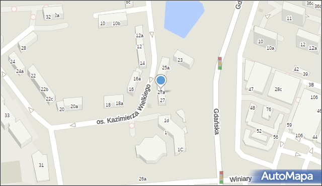 Gniezno, Osiedle Kazimierza Wielkiego, 27a, mapa Gniezna
