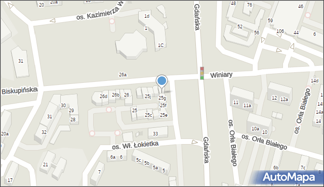 Gniezno, Osiedle Króla Władysława Łokietka, 25h, mapa Gniezna