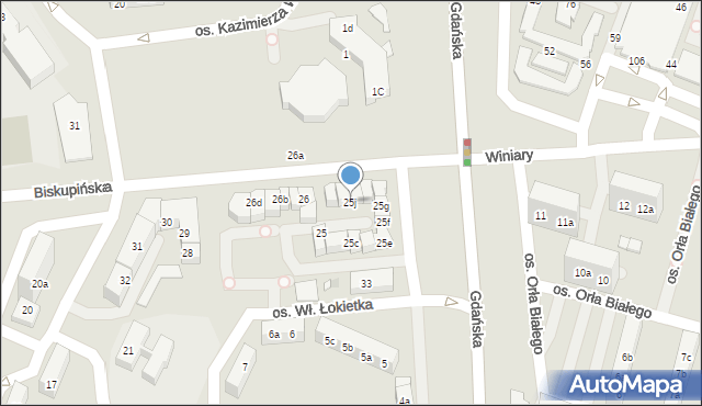 Gniezno, Osiedle Króla Władysława Łokietka, 25j, mapa Gniezna