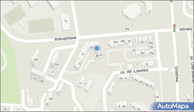 Gniezno, Osiedle Króla Władysława Łokietka, 28, mapa Gniezna