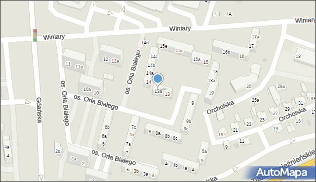 Gniezno, Osiedle Orła Białego, 13a, mapa Gniezna