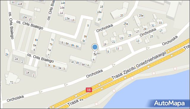 Gniezno, Osiedle Orła Białego, 5a, mapa Gniezna