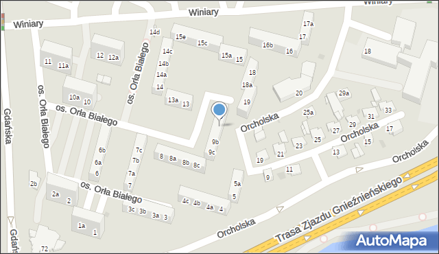 Gniezno, Osiedle Orła Białego, 9a, mapa Gniezna