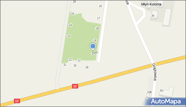 Grążowice, Osiedle Za Młynem, 20, mapa Grążowice