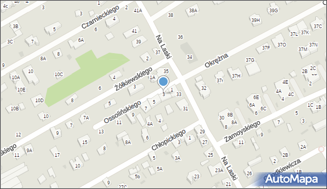 Grodzisk Mazowiecki, Ossolińskiego J., kanc., 3, mapa Grodzisk Mazowiecki