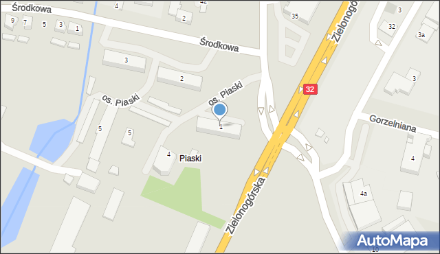 Grodzisk Wielkopolski, Osiedle Piaski, 1, mapa Grodzisk Wielkopolski