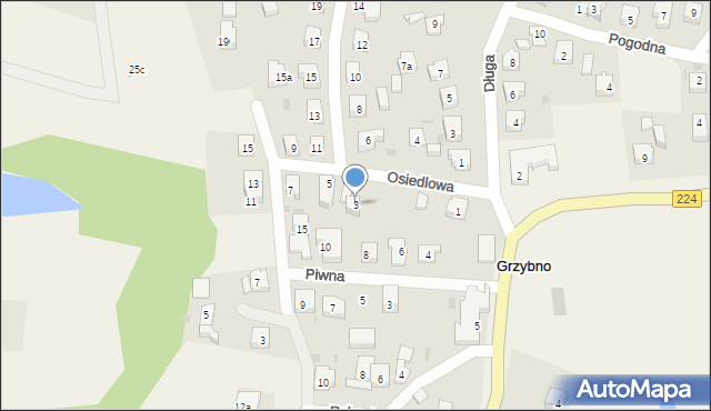 Grzybno, Osiedlowa, 3, mapa Grzybno