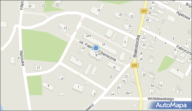 Hajnówka, Osiedle Fabryka Chemiczna, 9, mapa Hajnówka