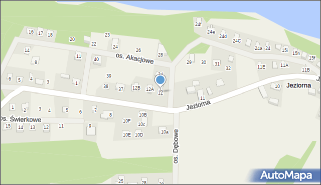Jeziorna, Osiedle Akacjowe, 12, mapa Jeziorna