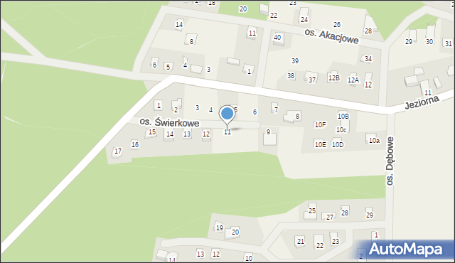 Jeziorna, Osiedle Świerkowe, 11, mapa Jeziorna