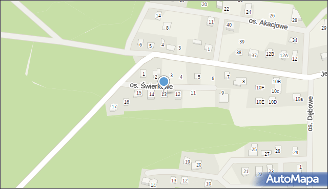 Jeziorna, Osiedle Świerkowe, 13, mapa Jeziorna