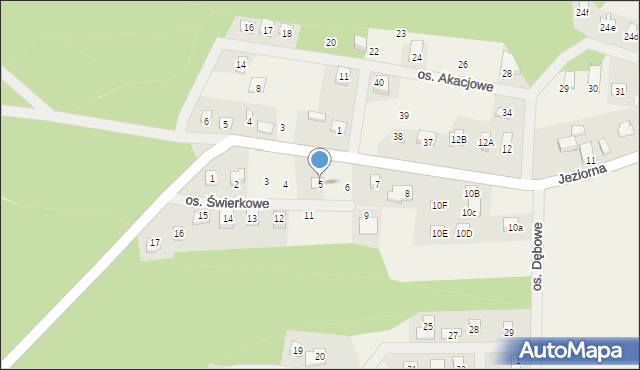 Jeziorna, Osiedle Świerkowe, 5, mapa Jeziorna