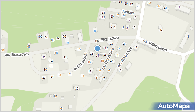 Jodłów, Osiedle Brzozowe, 14, mapa Jodłów