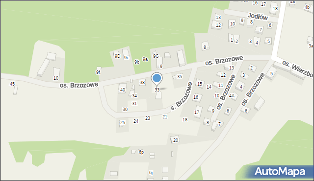 Jodłów, Osiedle Brzozowe, 33, mapa Jodłów