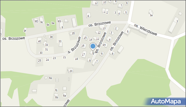Jodłów, Osiedle Brzozowe, 9, mapa Jodłów