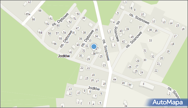 Jodłów, Osiedle Dębowe, 28, mapa Jodłów