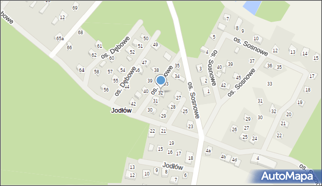 Jodłów, Osiedle Dębowe, 32, mapa Jodłów