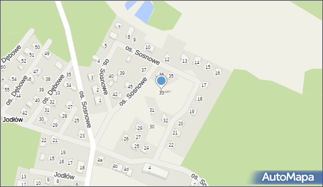 Jodłów, Osiedle Sosnowe, 33, mapa Jodłów