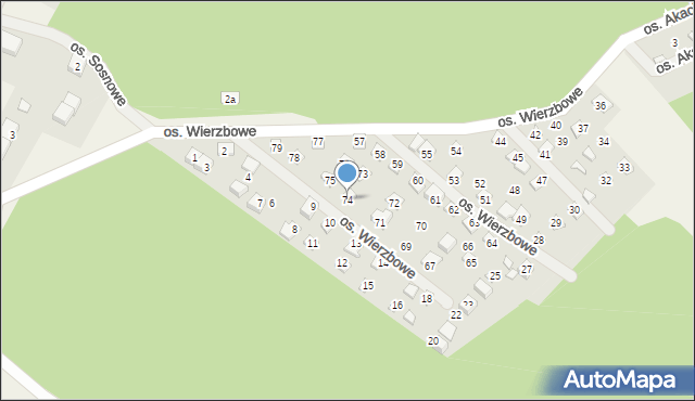 Jodłów, Osiedle Wierzbowe, 74, mapa Jodłów