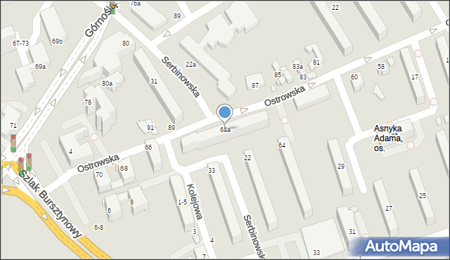 Kalisz, Ostrowska, 64a, mapa Kalisza